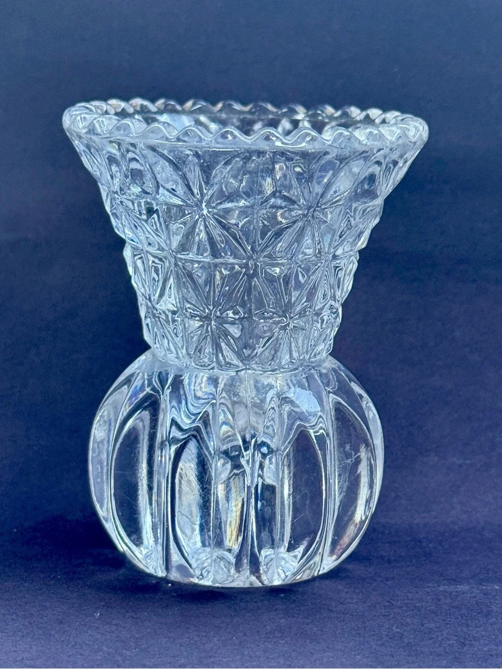 Vintage Clear Textured Glass Bud Candle Holder - Decorative Pressed Design